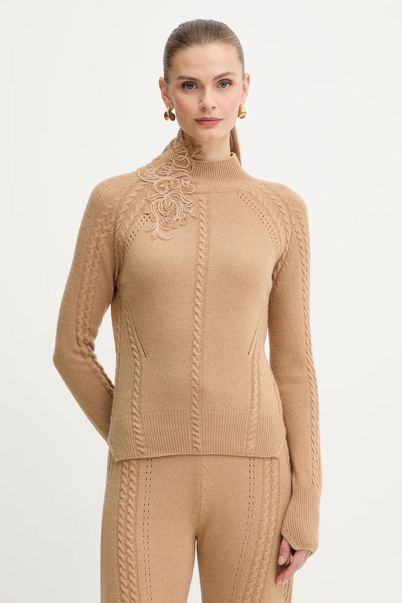 Ermanno Scervino pulover din amestec de lână culoarea maro, light, cu turtleneck, D474M503APNJG