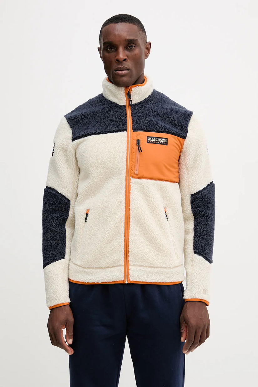 Napapijri hanorac fleece Yupik 3 culoarea bej, cu imprimeu, NP0A4GNTMM91