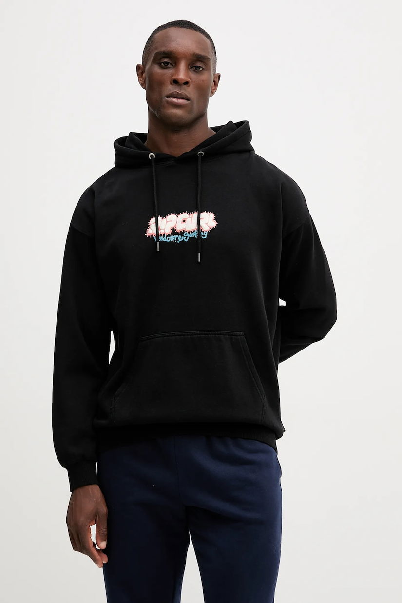 Rip Curl bluză RAW ENERGY culoarea negru, cu glugă, cu imprimeu, 092MFL