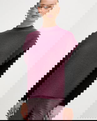 United Colors of Benetton vestă din amestec de lână culoarea violet, cu turtleneck, 1244D10EF