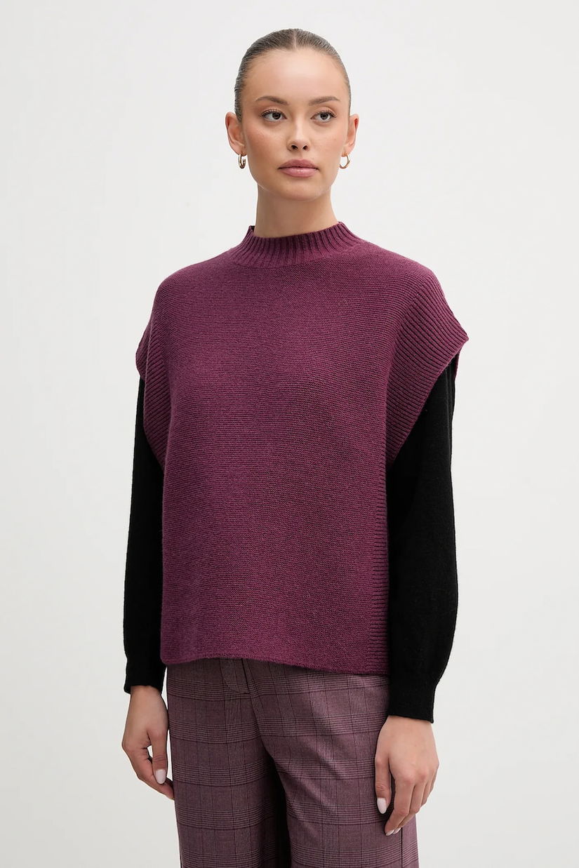 United Colors of Benetton vestă din amestec de lână culoarea violet, cu turtleneck, 1244D10EF