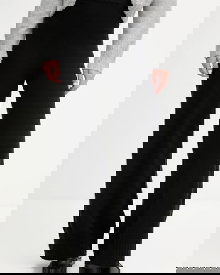 United Colors of Benetton pantaloni cu lână culoarea negru, lat, high waist, 102HDF00Z