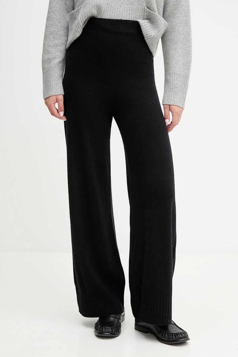 United Colors of Benetton pantaloni cu lână culoarea negru, lat, high waist, 102HDF00Z