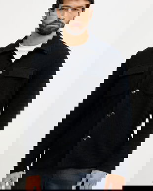 Mos Mosh cămașă din amestec de lână AUSTIN culoarea bleumarin, cu guler clasic, regular, 509020