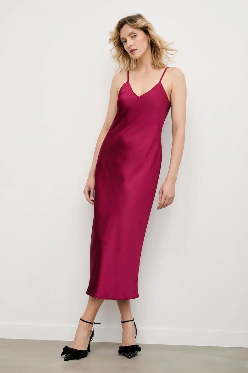 Answear.LAB rochie culoarea bordo, maxi, evazati