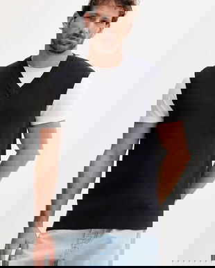 Lindbergh vestă din bumbac culoarea bleumarin, 30-804039