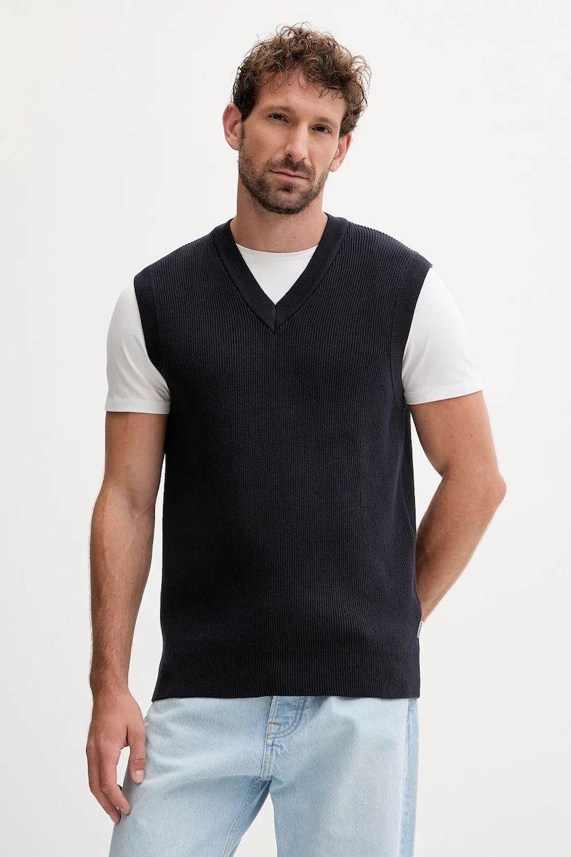 Lindbergh vestă din bumbac culoarea bleumarin, 30-804039