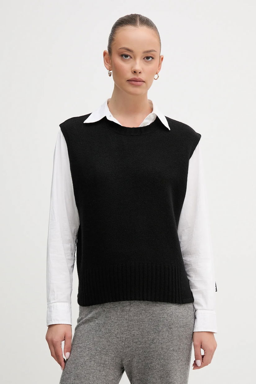 United Colors of Benetton vestă din amestec de lână culoarea bej, light, 126WD10BA