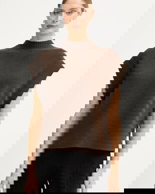 United Colors of Benetton vestă din amestec de lână culoarea maro, cu turtleneck, 1244D10EF