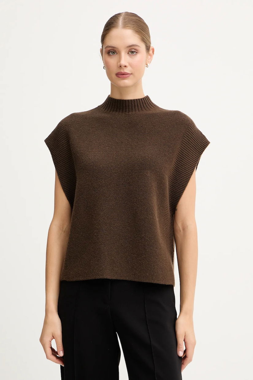 United Colors of Benetton vestă din amestec de lână culoarea maro, cu turtleneck, 1244D10EF