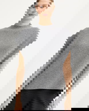 United Colors of Benetton vestă din amestec de lână culoarea gri, cu turtleneck, 1244D10EF