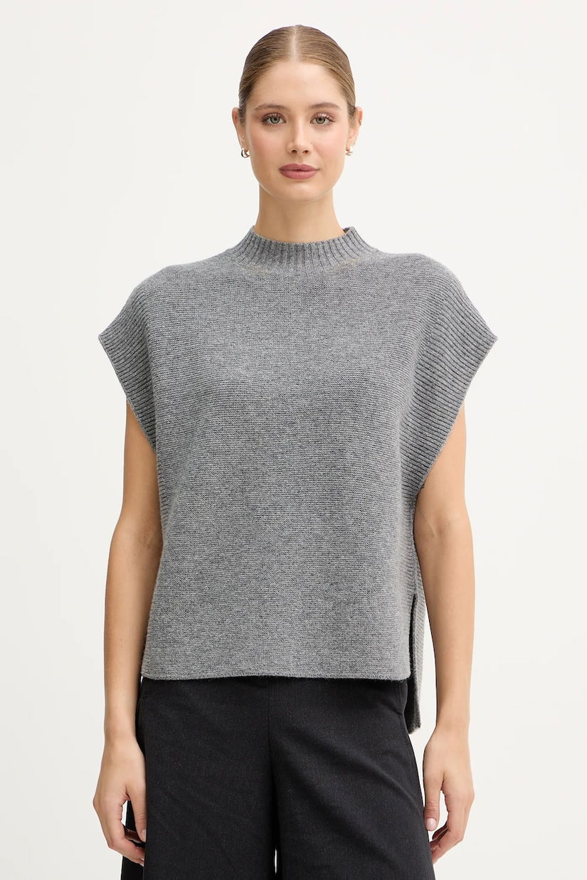United Colors of Benetton vestă din amestec de lână culoarea gri, cu turtleneck, 1244D10EF
