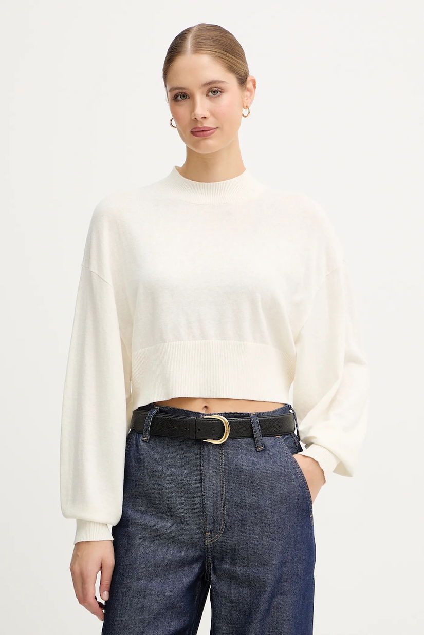 United Colors of Benetton pulover din amestec de lână culoarea bej, light, cu turtleneck, 1Y6SD2041