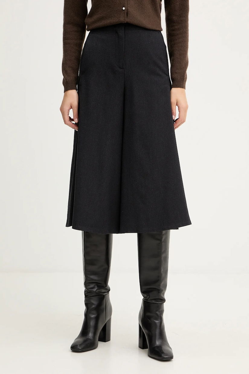 United Colors of Benetton pantaloni din lână culoarea gri, lat, high waist, 4YVXDF0A9
