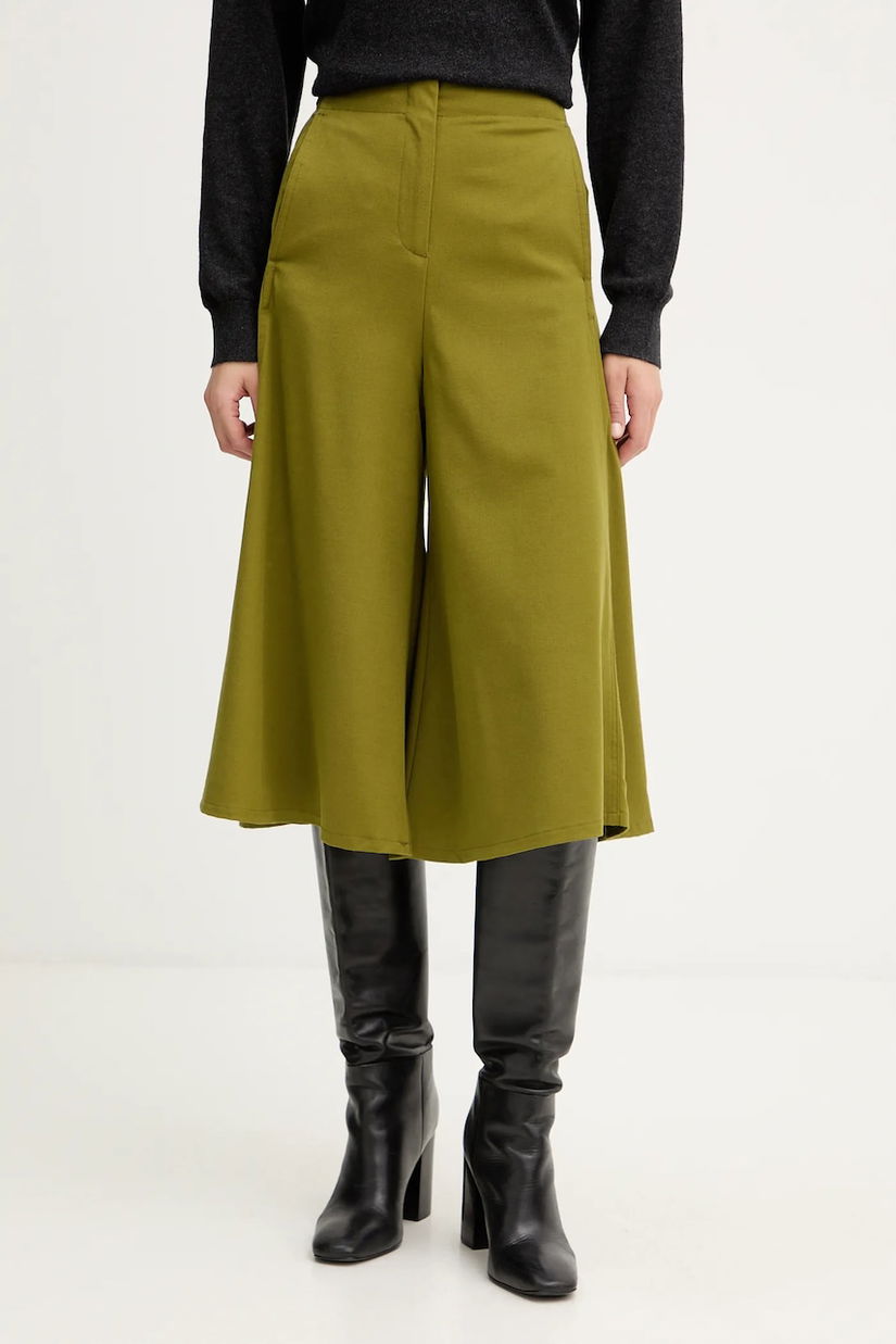 United Colors of Benetton pantaloni din lână culoarea verde, lat, high waist, 4YVXDF0A9