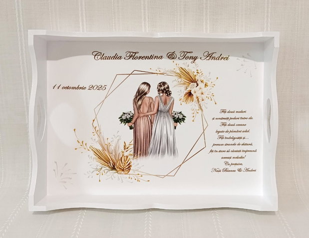 Tavita/set pentru mireasa cu tematica alb si auriu