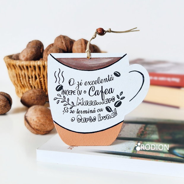 Semn de carte cafea pictat manual personalizat cu mesaj