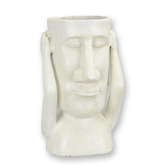 Statueta Moai-ghiveci plante din fonta antik white