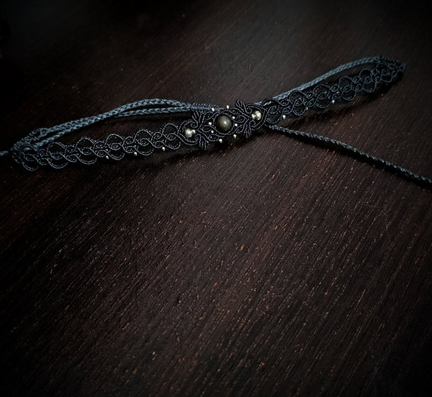 Choker pirita micromacrame cu frunze