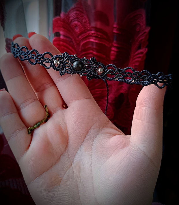 Choker pirita micromacrame cu frunze