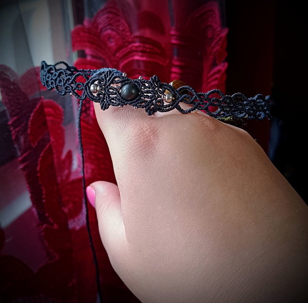 Choker pirita micromacrame cu frunze