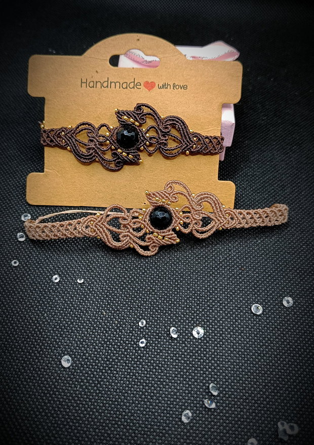 Brățară frunze micromacrame onix