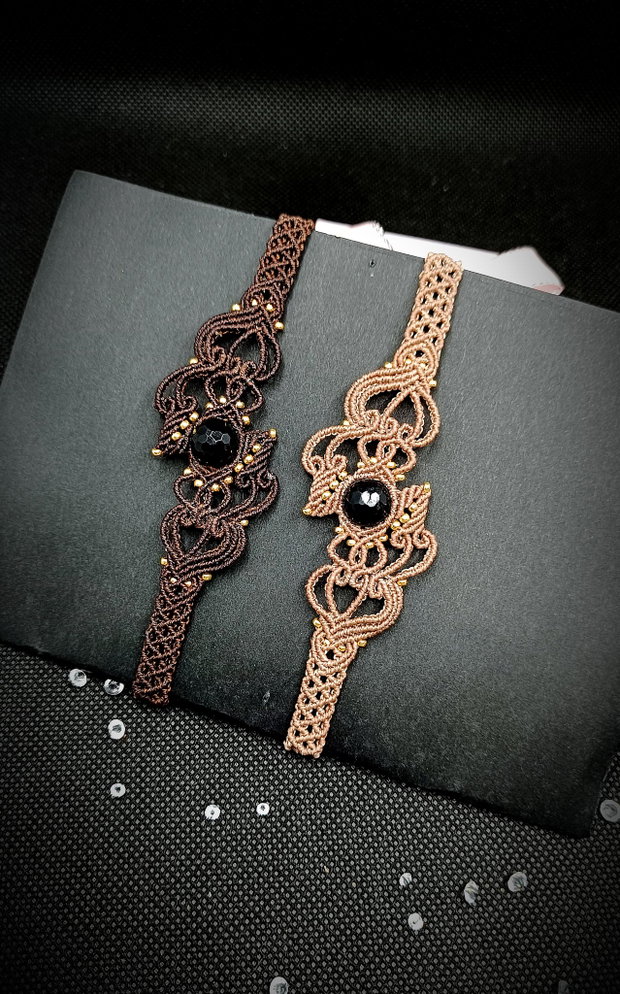 Brățară frunze micromacrame onix