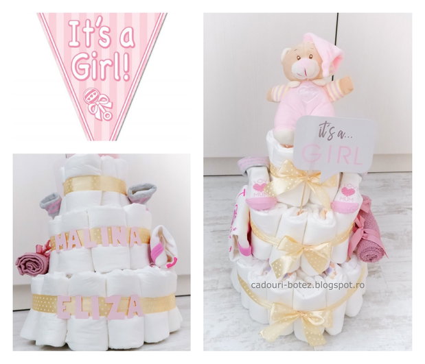 Tort scutece fetita ursulet roz