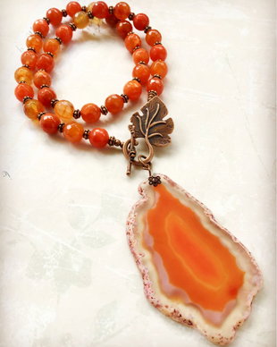 Colier vintage felie agata & agate portocalii