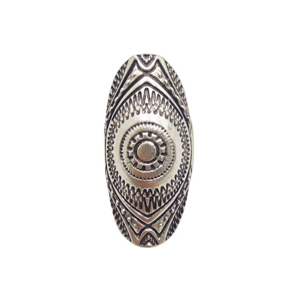 Inel oval alungit din zamac, cu model etnic, Inz093
