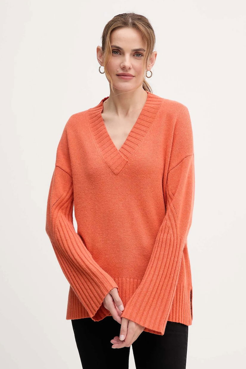 United Colors of Benetton pulover din amestec de lână culoarea portocaliu, 1244D403A