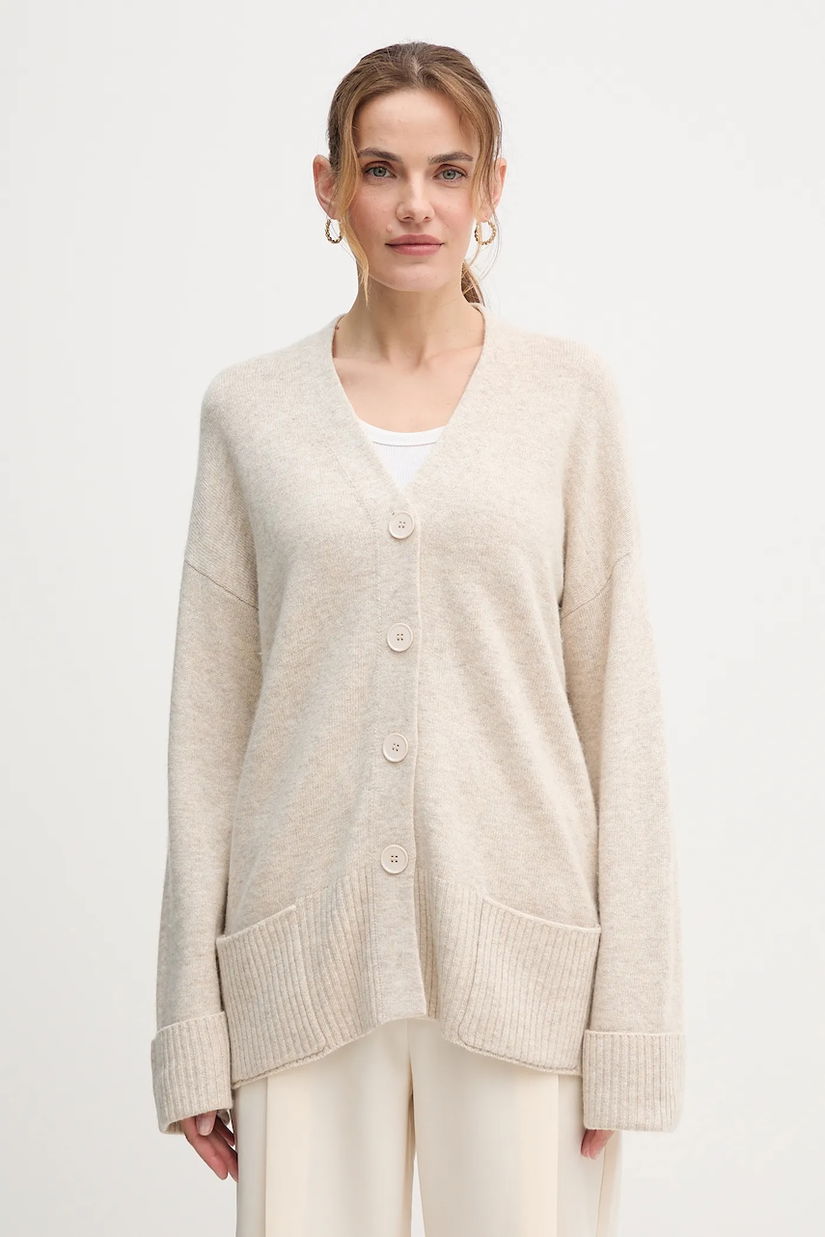 United Colors of Benetton cardigan din amestec de lână culoarea bej, 126WD604Z