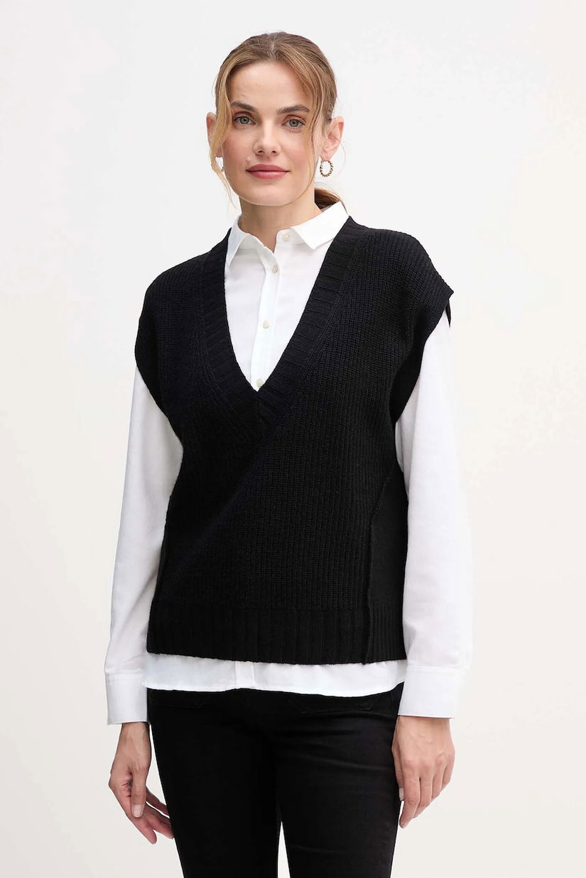 United Colors of Benetton vestă din amestec de lână culoarea negru, 126WD4033