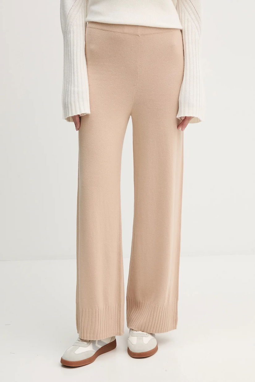 United Colors of Benetton pantaloni cu lână culoarea bej, lat, high waist, 102HDF00Z