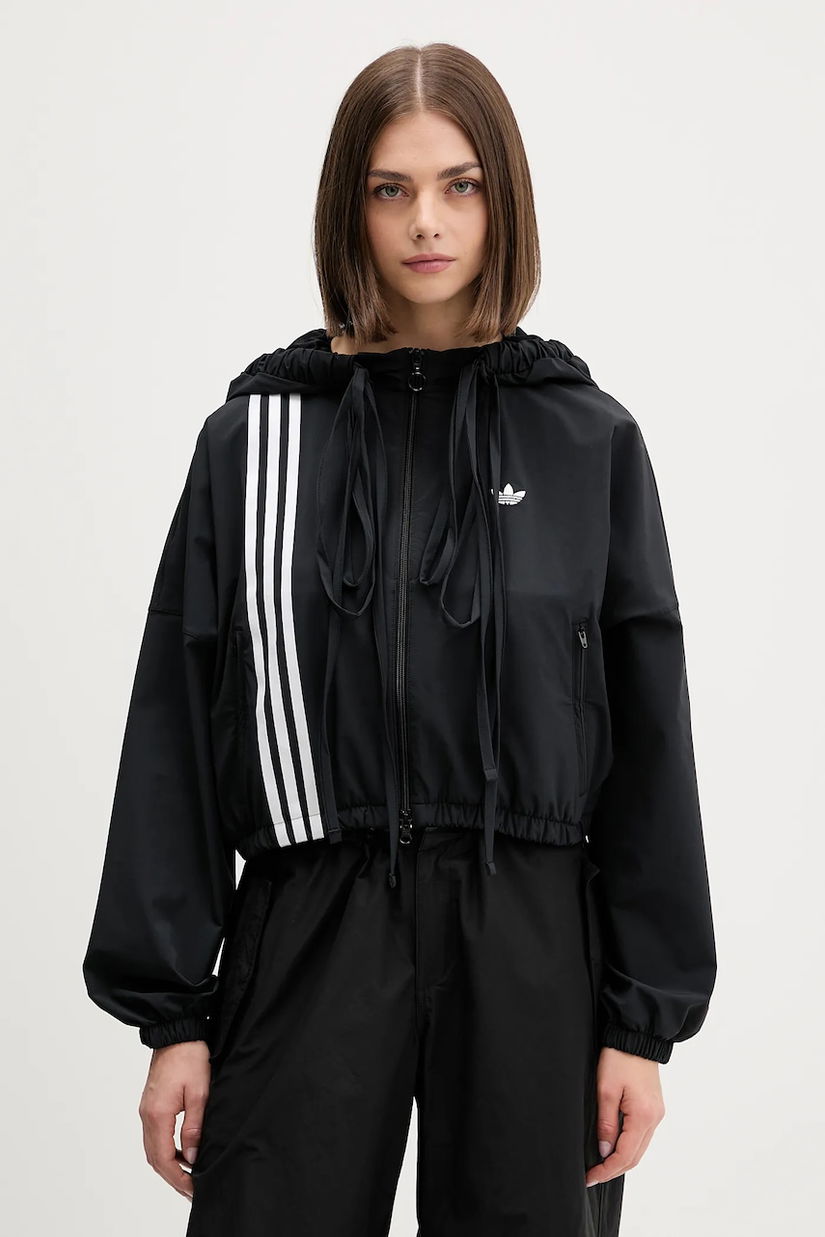 adidas Originals bluză Ribbon Off Placed 3 Stripes Tracktop culoarea negru, cu glugă, cu imprimeu, JX2698