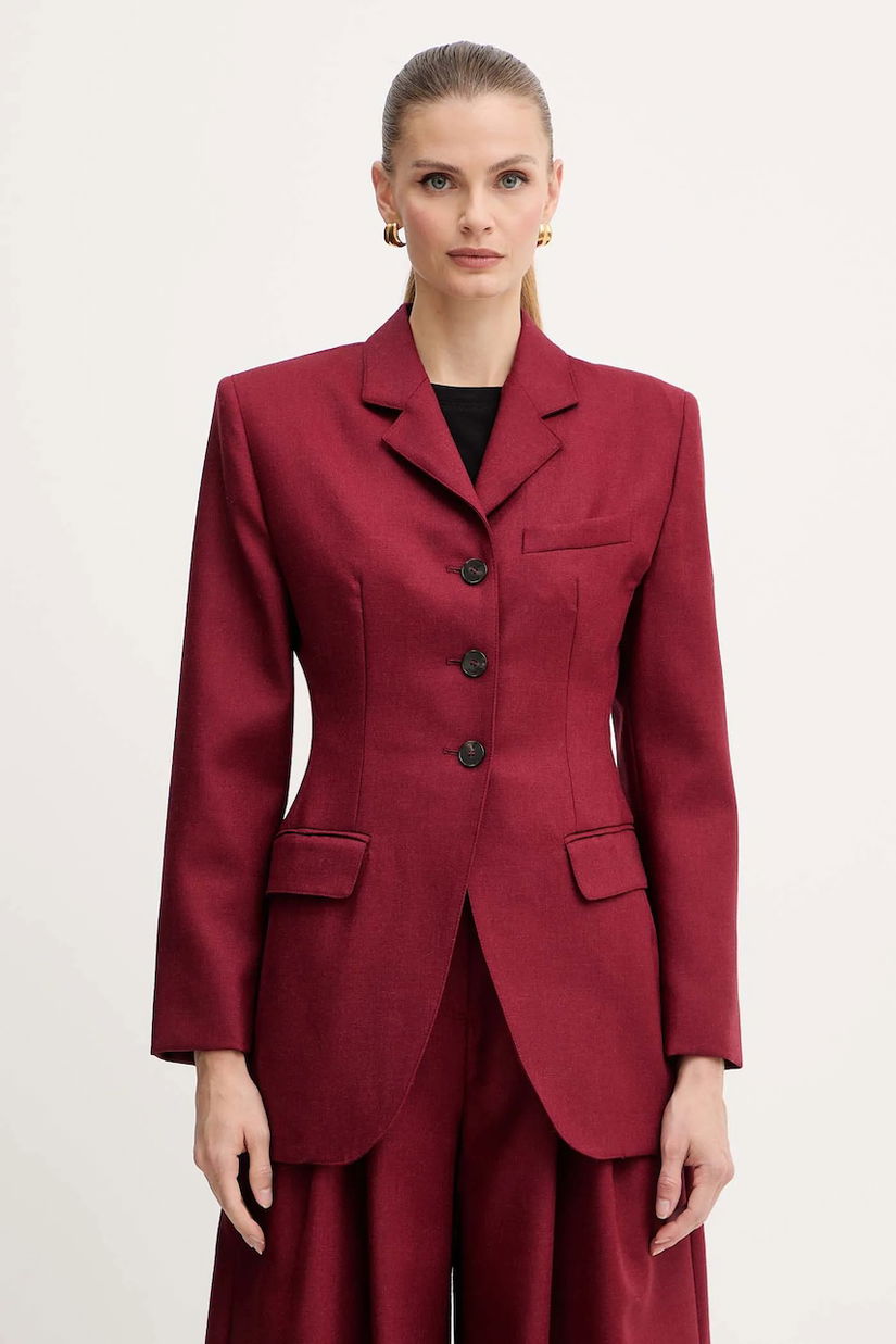 Marella geacă de lână culoarea bordo, un singur rând de nasturi, cu imprimeu, 2523046052200