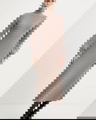 Luisa Spagnoli rochie din lână culoarea maro, maxi, mulată, 100209