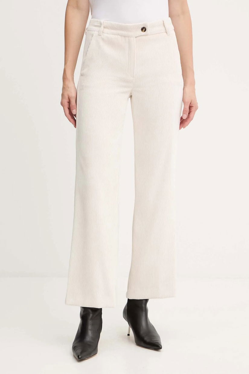 Marella pantaloni de catifea cord Emme by Marella culoarea bej, drept, high waist, 2525136052200