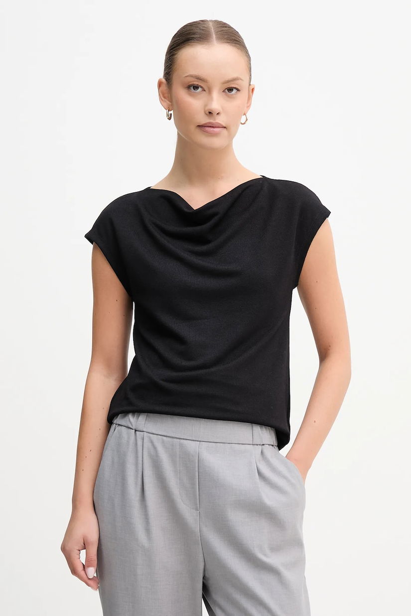 United Colors of Benetton bluză culoarea negru, uni, 31NLD10AS