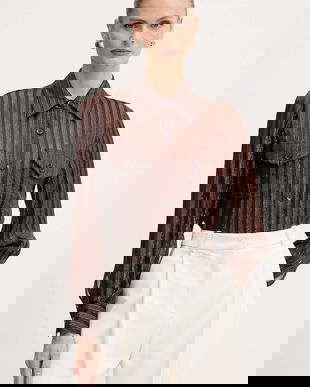 Luisa Spagnoli cămadă de mătase culoarea maro, cu guler clasic, regular, 542740