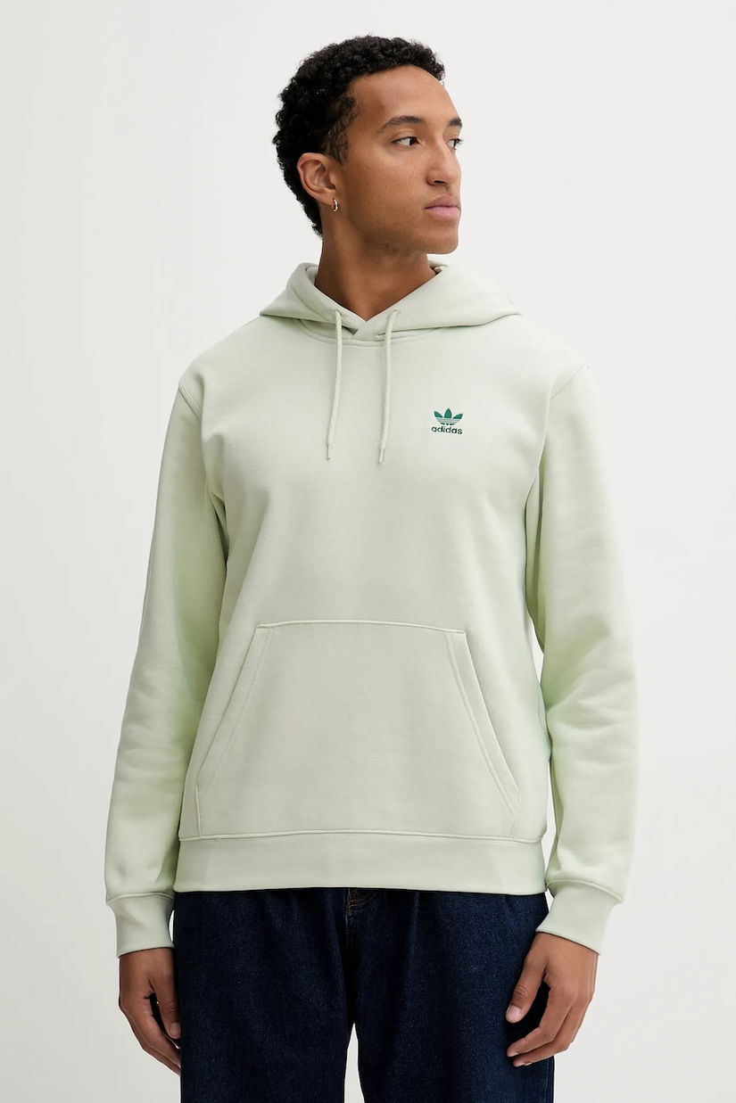 adidas Originals bluză Essentials culoarea verde, cu glugă, uni, HY2080