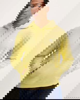 adidas Originals bluză Essentials culoarea galben, cu glugă, cu imprimeu, HY2078