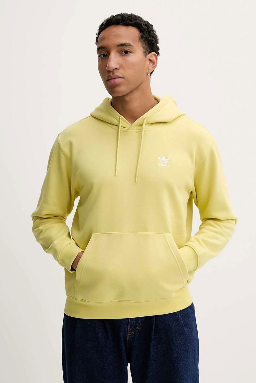adidas Originals bluză Essentials culoarea galben, cu glugă, cu imprimeu, HY2078