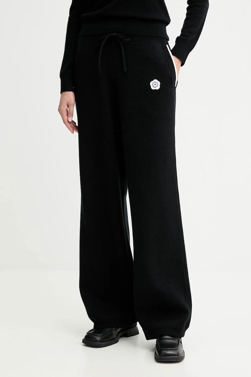 Kenzo pantaloni cu lână culoarea negru, lat, high waist, FF62PA6003LF