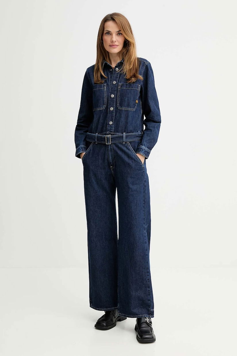 G-Star salopetă jeans culoarea bleumarin, cu guler, D26877.E090