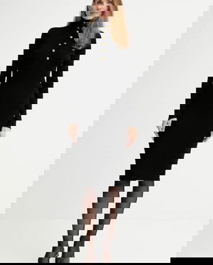 ISABELLE BLANCHE rochie din lână culoarea negru, midi, mulată, IS25FW-M165-F009