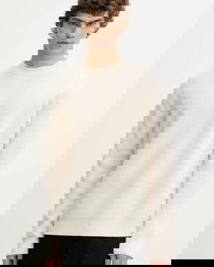 Les Deux pulover de lână Eddie culoarea bej, călduros, 1000471