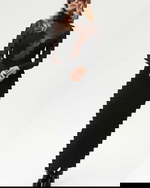 Undress Code rochie culoarea negru, maxi, mulată, 1061