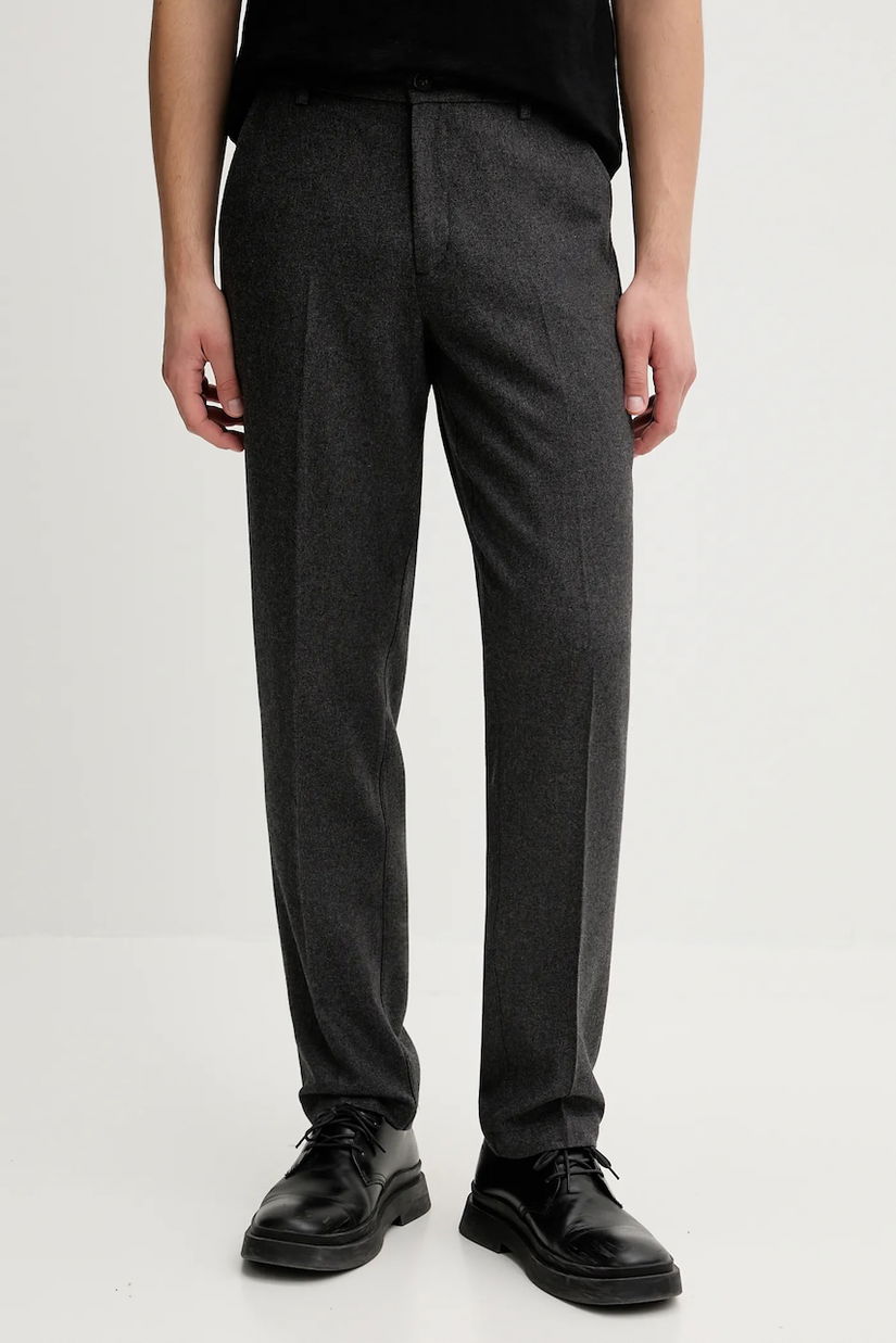 Les Deux pantaloni cu lână Como culoarea gri, drept, 1000411