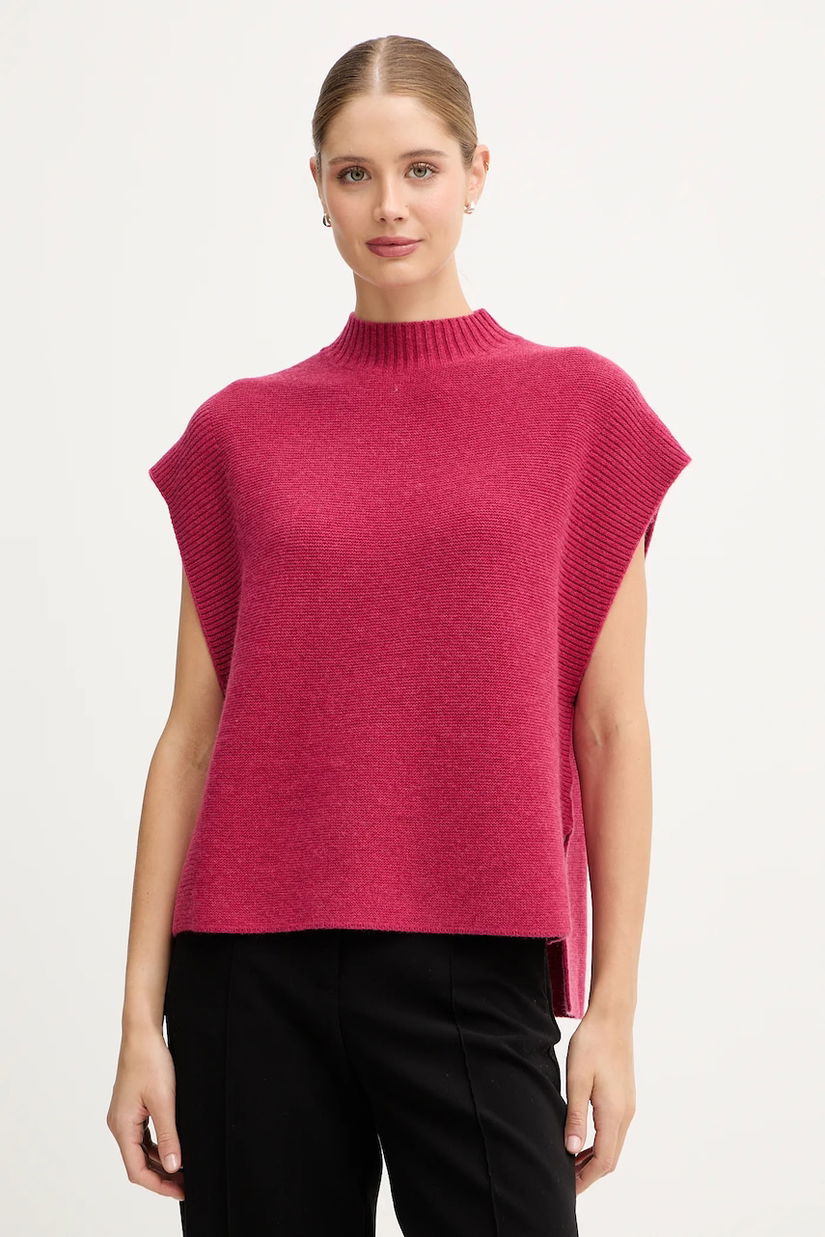 United Colors of Benetton vestă din amestec de lână culoarea roz, cu turtleneck, 1244D10EF